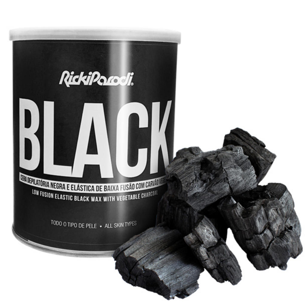 Cera depilatória, negra e elástica, de Baixa Fusão, com carvão Vegetal "Ricki Parodi" 800g