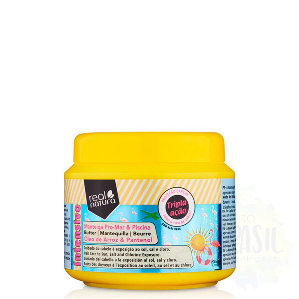 Beurre capillaire "Manteiga Pro-mar & Piscina" nourissant et hydratant "Real Natura" 200 mL