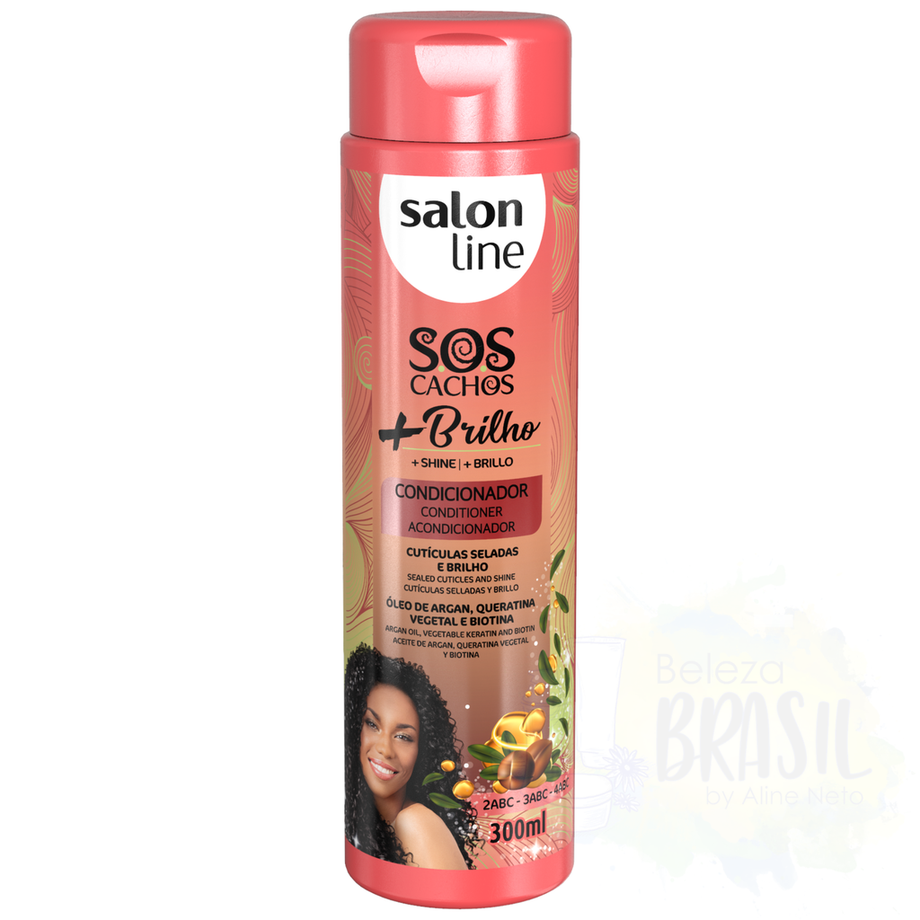 Aprés-shampoing hydratante "S.O.S + Brilho" huile d'argan, kératine végétale et biotine "Salon Line" 300ml