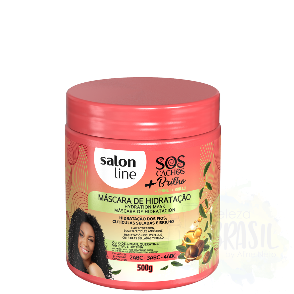 Máscara hidratante e vedação "SOS Cachos + Brilho" com argan, queratina e biotina "Salon Line" 500g