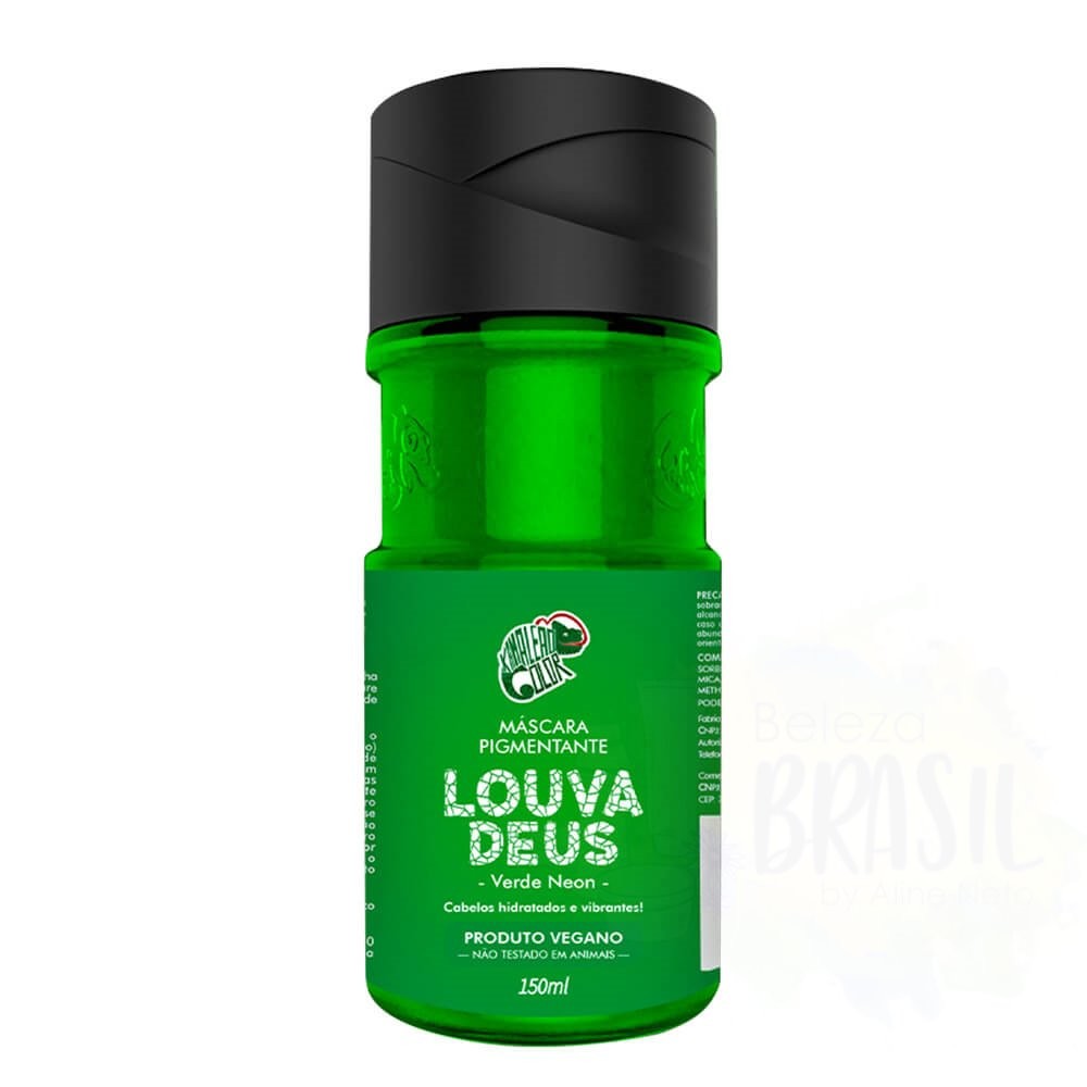 Pigmenting mask "LOUVA DEUS - neon green" conditions the shine and color "kamaleão color" 150ml