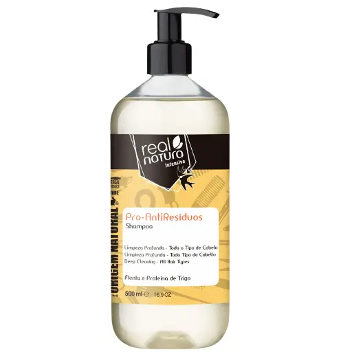 [5600493403026] Shampooing de Nettoyage Profond - Pro-AntiResíduos - Menthe et Protéine de Blé - Tous Types de Cheveux - Real Natura 500ml