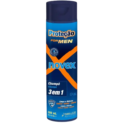 [876120004699] Champô Masculino - Proteção - 3 em 1 Cabelo, Barba, Corpo - Novex 300ml